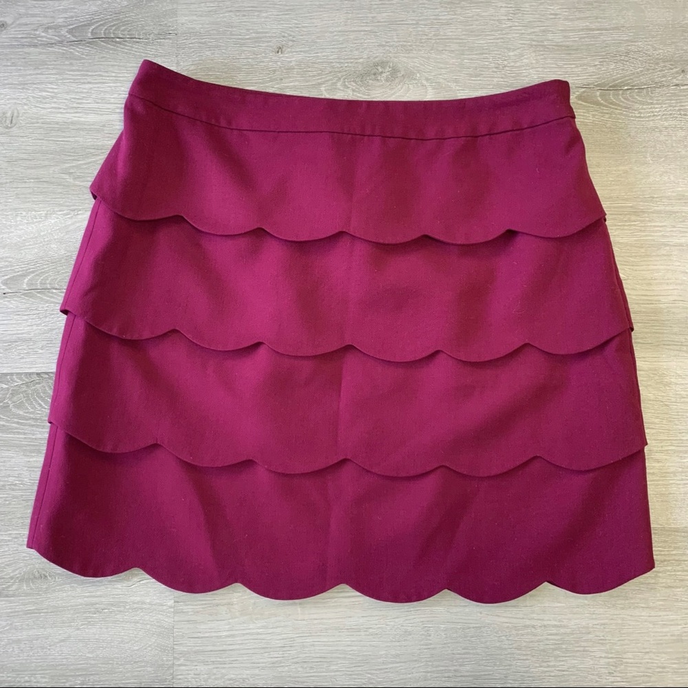 LOFT Scalloped Tiered Mini Skirt in Berry